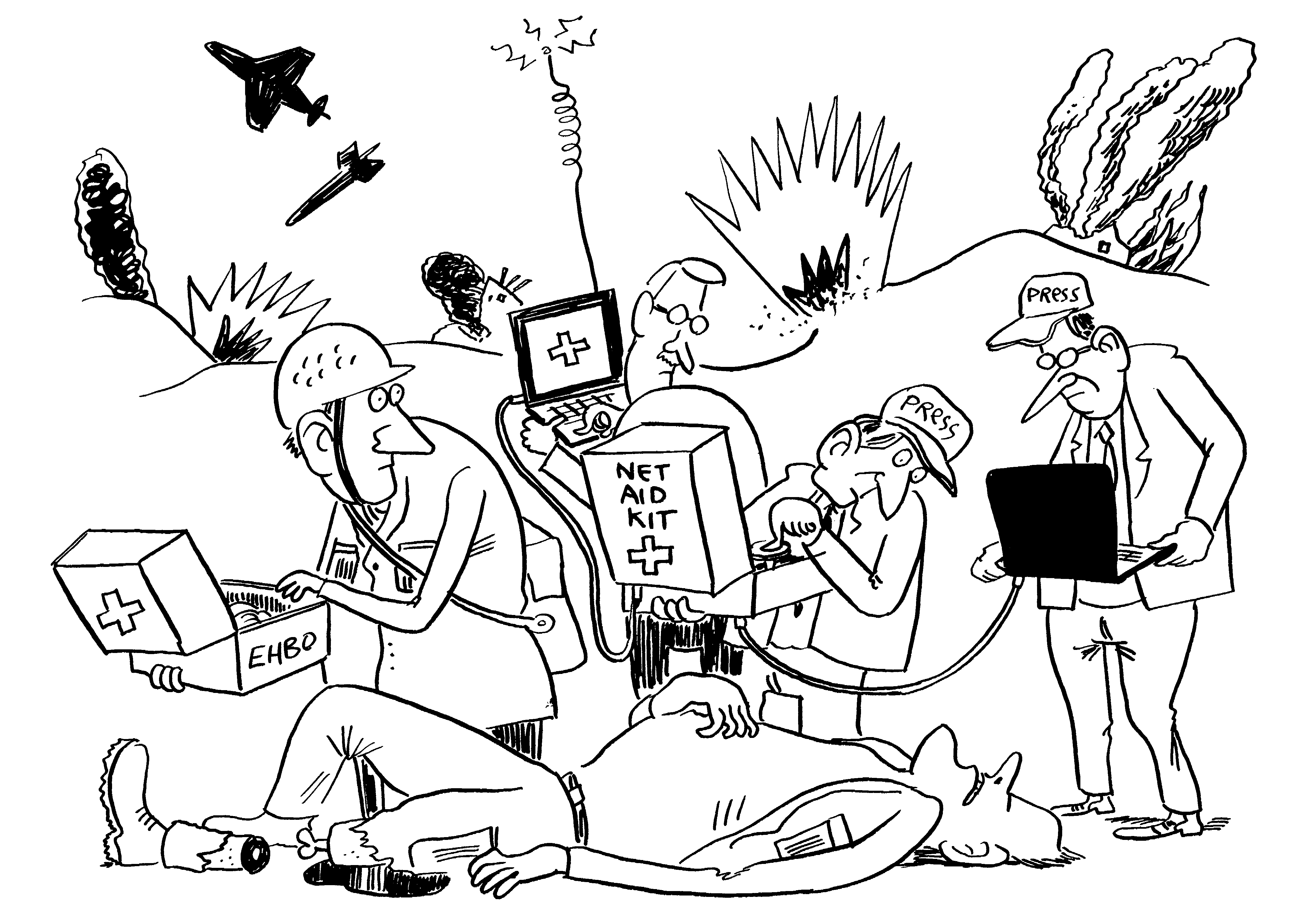 Cartoon of the NetAidKit from the ISOC.nl Innovation Award created by Michiel van de Pol/ComicHouse.nl